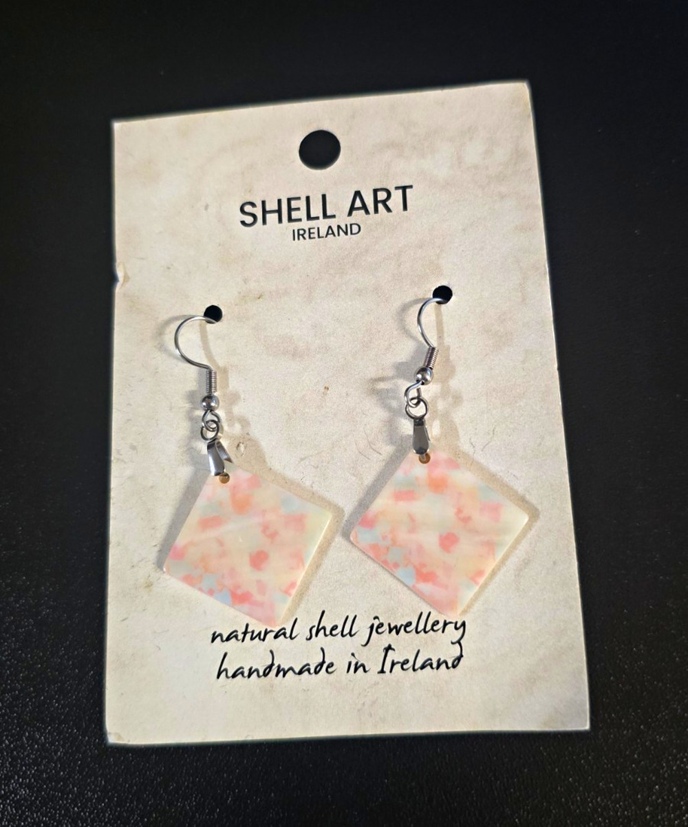 Shell Art Handcrafted Dyed Mother of Pearl/Abalone Square Hook Dangle Earrings
